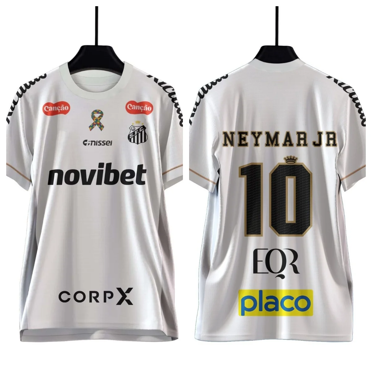2026/27 Summer Neymar Jr #10 King of Football Jersey Y2K White Gold Accent Oversized Tee Family Matching Outfit for Sports Wear