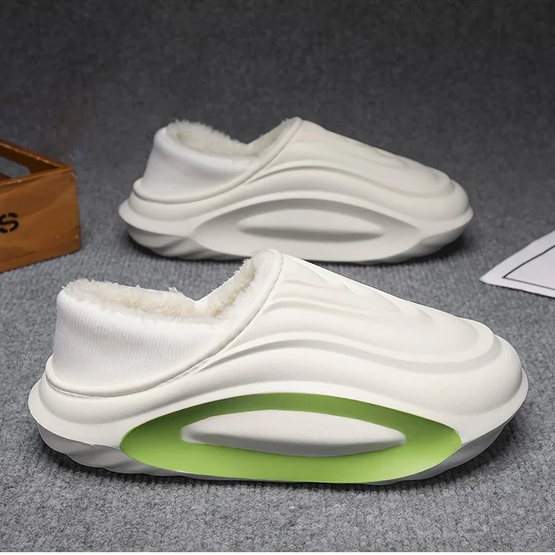 Winter Thickened Slip Resistant Lined Slippers Lightweight EVA Indoor Outdoor Home Leisure Shoes with Soft Fabric Lining