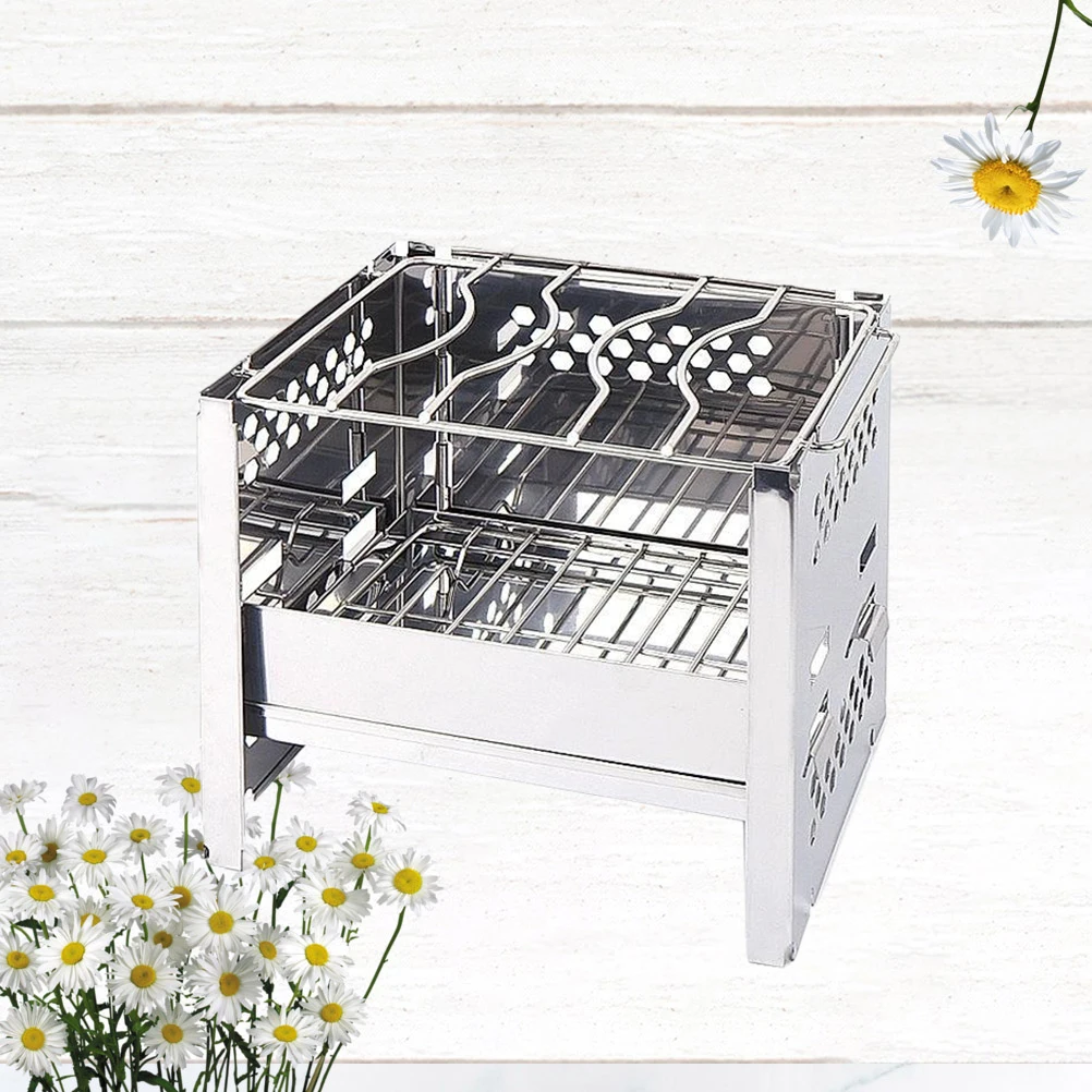 

Folding Grill Portable Barbecue Stove Square Wood Burning Stainless Steel Camping Cookware Mini Collapsible Outdoor BBQ