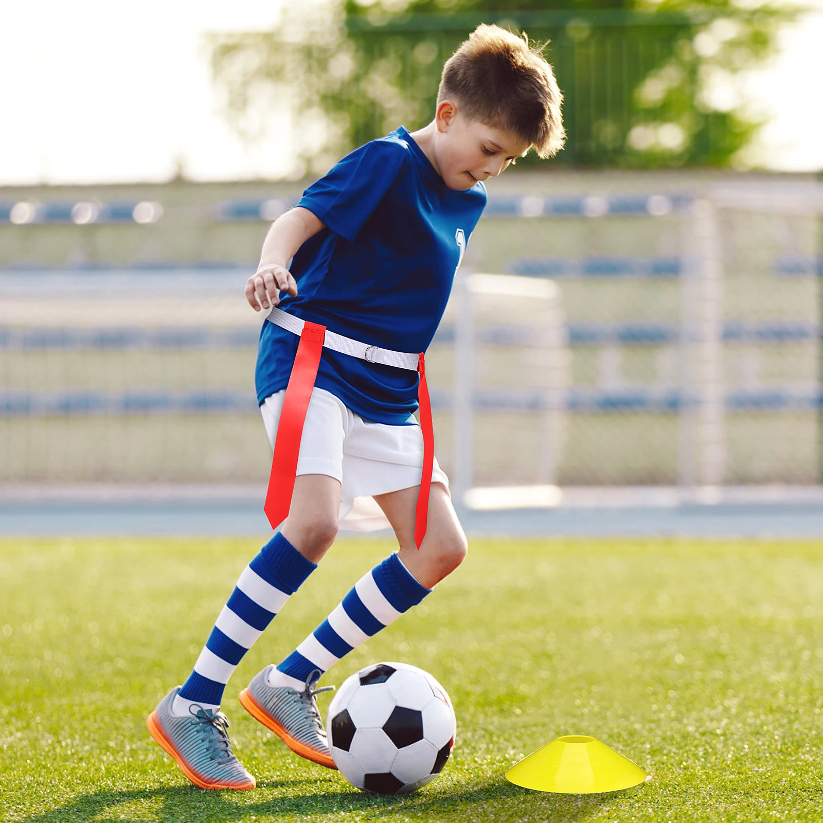 

16pcs Football Flags Set Premium Material Durable Adjustable Girth Belt Yellow Rugby Training Kit Game Accessories