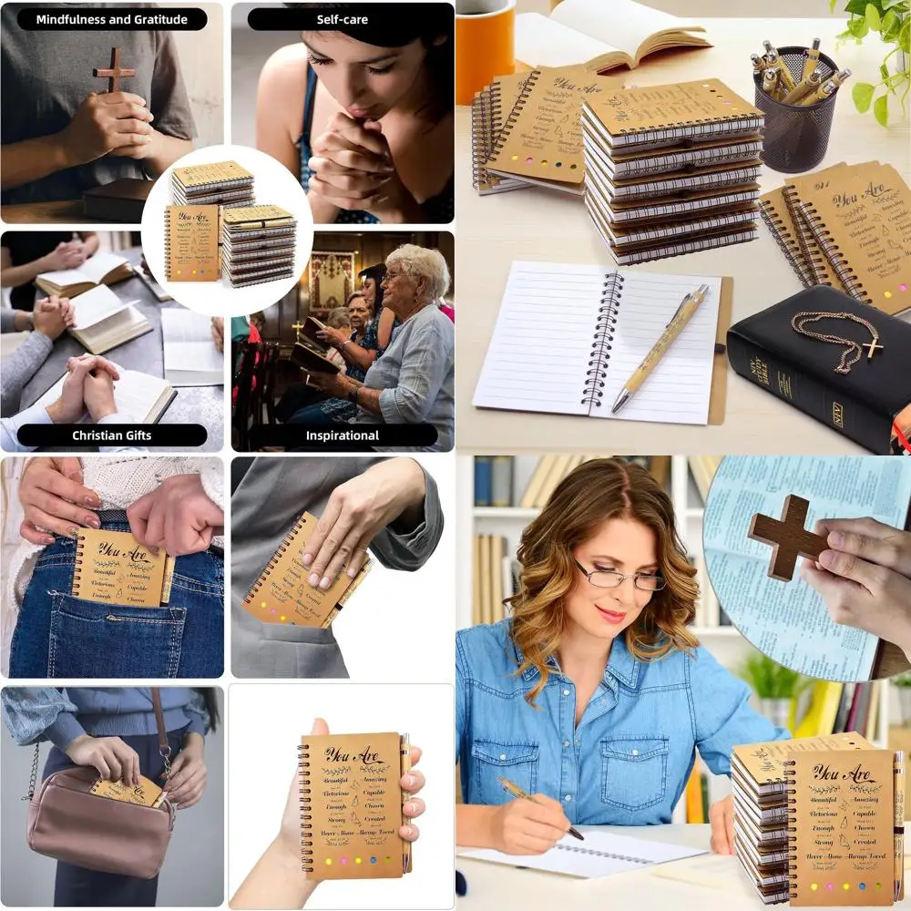 

100 шт./50 комплектов: Христианские молитвенные дневники, ручки с цитатами из Библии и блокноты на спирали — оптовые церковные принадлежности для женщин и студентов