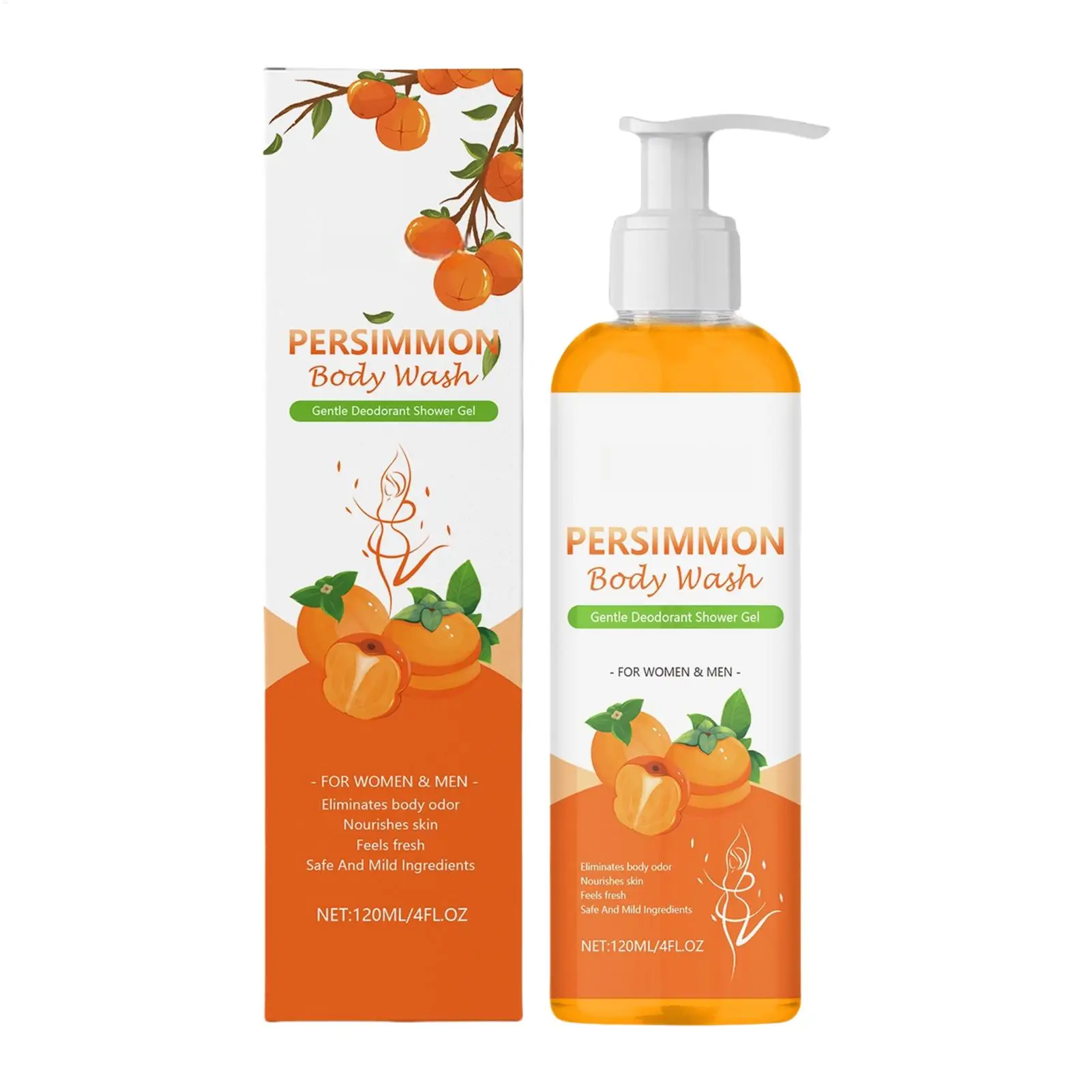 Natürliche Kaki-Duschgel Entfernt Schmutz Schweiß Beseitigt Gerüche Ölkontrolle Peeling Glättung Weichmachung Langanhaltender Duft
