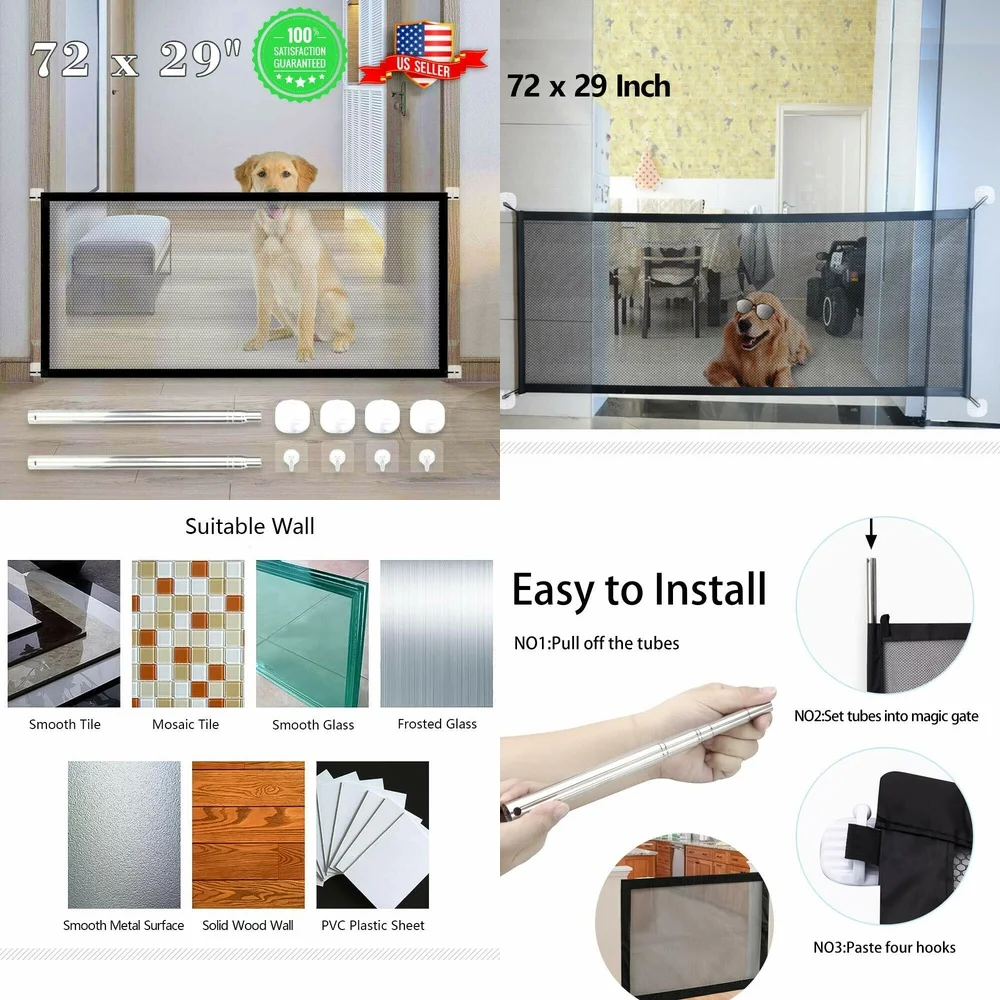 

Pet Safe Baby Gate for Dogs Cats Stairway Doorway Mesh Barrier Portable Foldable Pet Netting Child Safety Fence with Magic