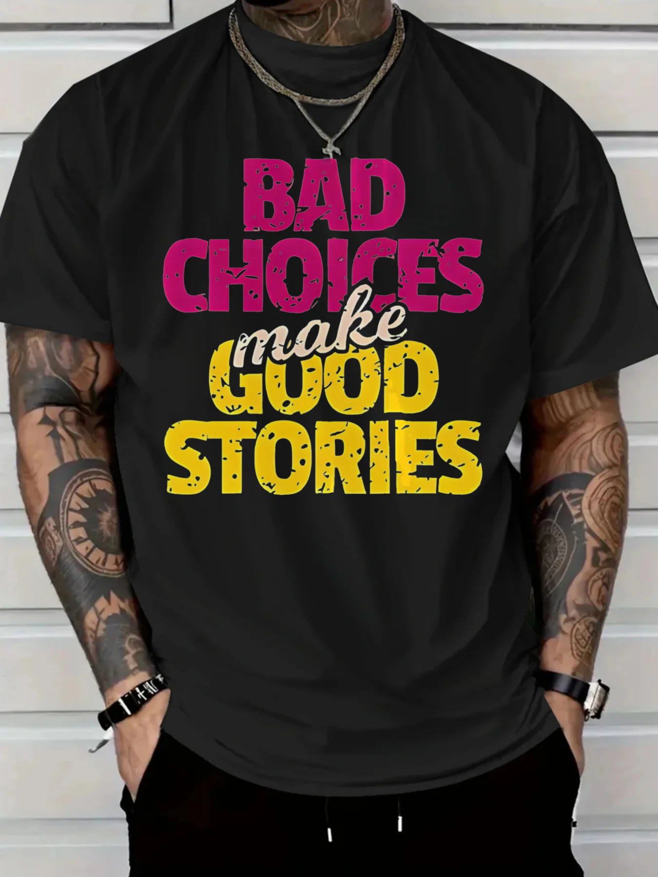 

Мужская футболка с забавным рисунком, плохой выбор, сделай хорошо истории, рубашка обычного кроя, удобная ткань, уличная одежда, стиль