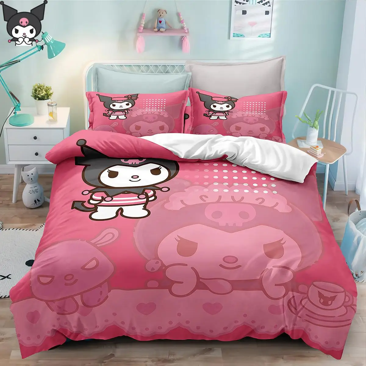 Sanrio Cartoon Kawaii Soft Bed Sheets Gift Children Anime Cute Girl Cinnamoroll Kuromi Customizable 3Pcs Sheet and Pillowcases