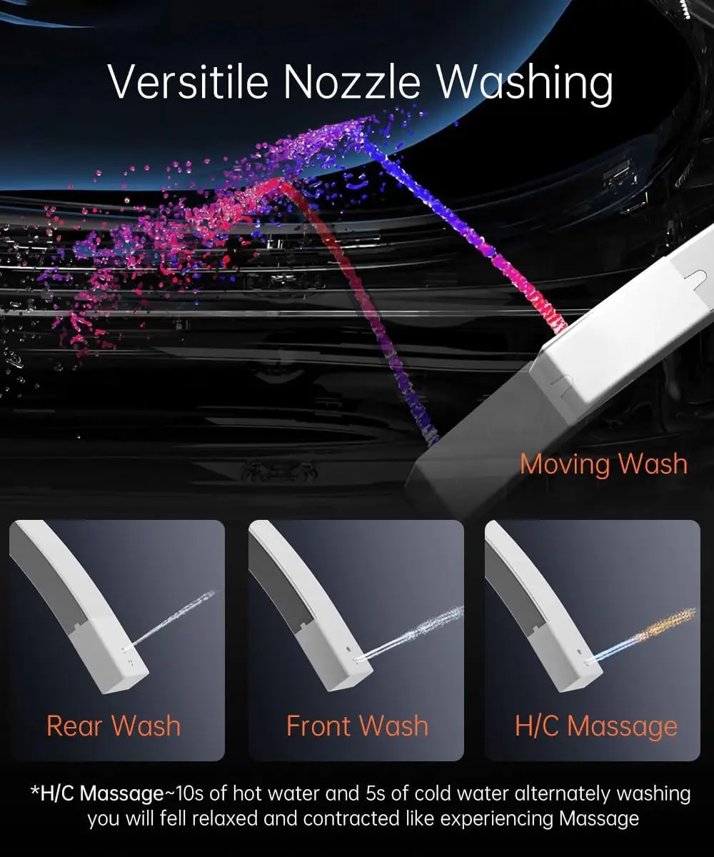 Smart Bidet Toilet ADA Comfort Height Auto Open/Close Powerful Flush Foam Shield Heated Seat Instant Warm Water Dryer
