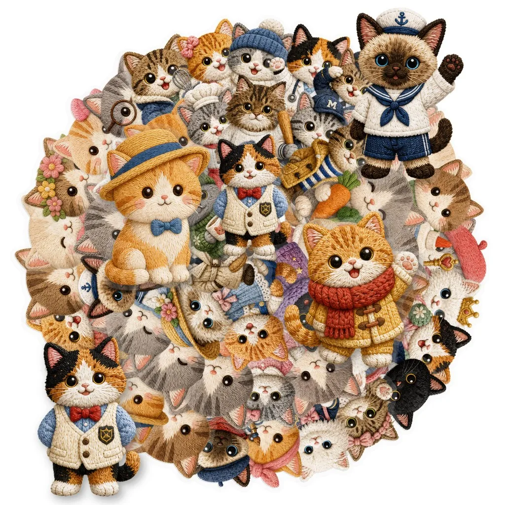 50Pcs Cute Cat Shape Stickers, Creative Embroidery‑Style PET Clear Decals for Journal DIY Aesthetic Decoration AnimeWorlds Store