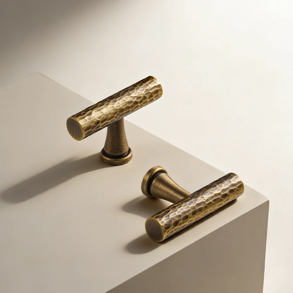 Dooroom Solid Brass Handmade Hammer Patterned Cabinet Drawer Knobs Antique Bronze Furniture Wardrobe Handle