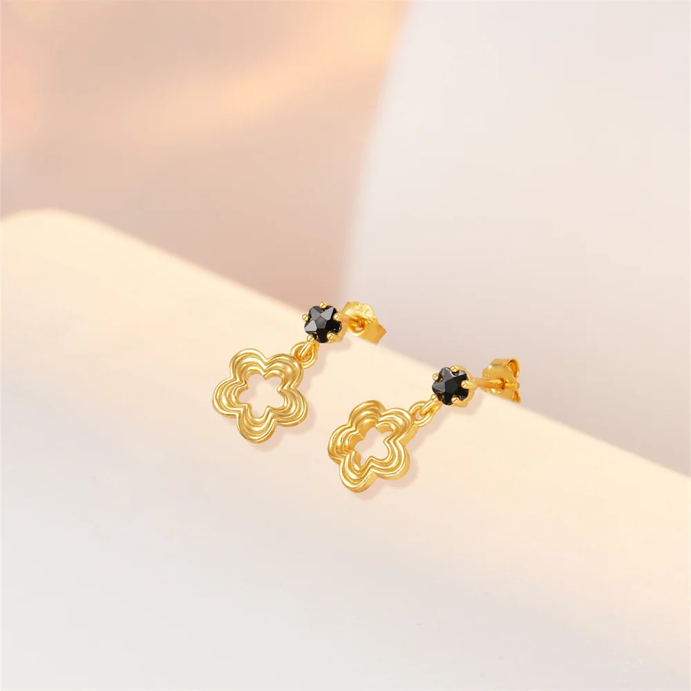 CANNER Hollow Flower Heart Simple Zircon 925 Sterling Silver Minimalism Drop Earring For Women Ins Clover Earring Fine Jewelry
