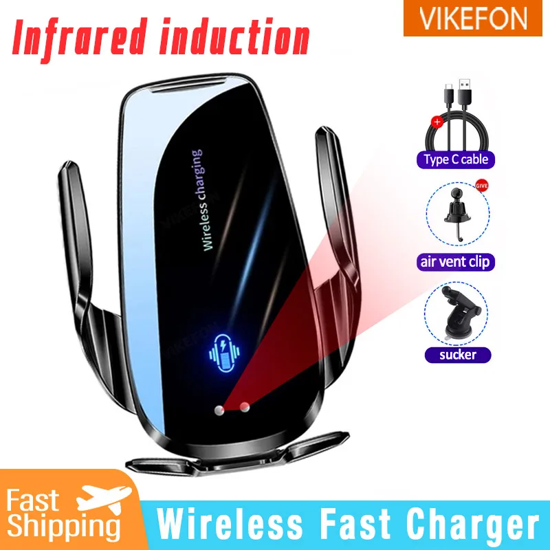 차량용 무선 충전기 자동 마운트 휴대폰 거치대, 아이폰 15, 14, 13, 12, 11 프로, 삼성, 샤오미, 적외선 유도 고속 충전 