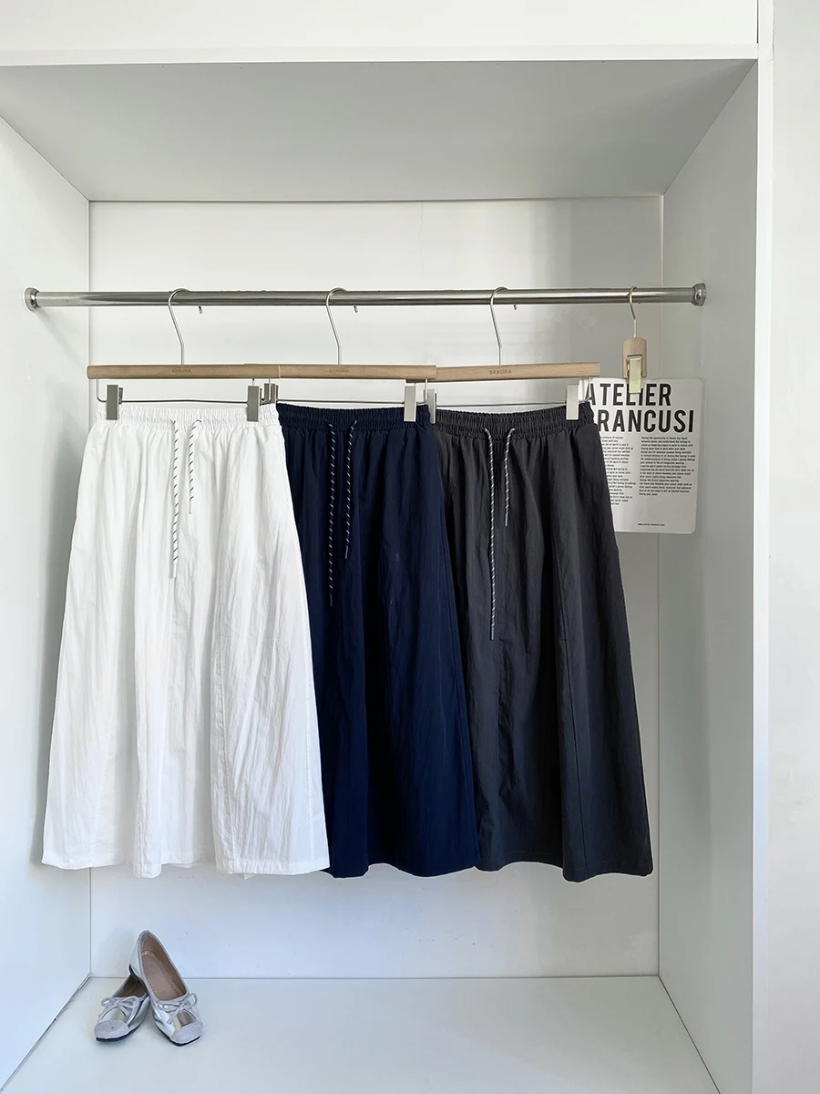 Spring 2026 Women's Fashion High Waist A-Line  Skirt All-Match Pure Color Slimming Elastic Waist Commute Polyester Fiber