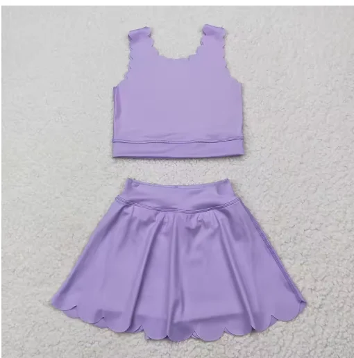 Purple Sleeveless Yoga Vest Skirt Shorts Skort Active Sets Toddler Kids Children Summer Two Pieces Outfits