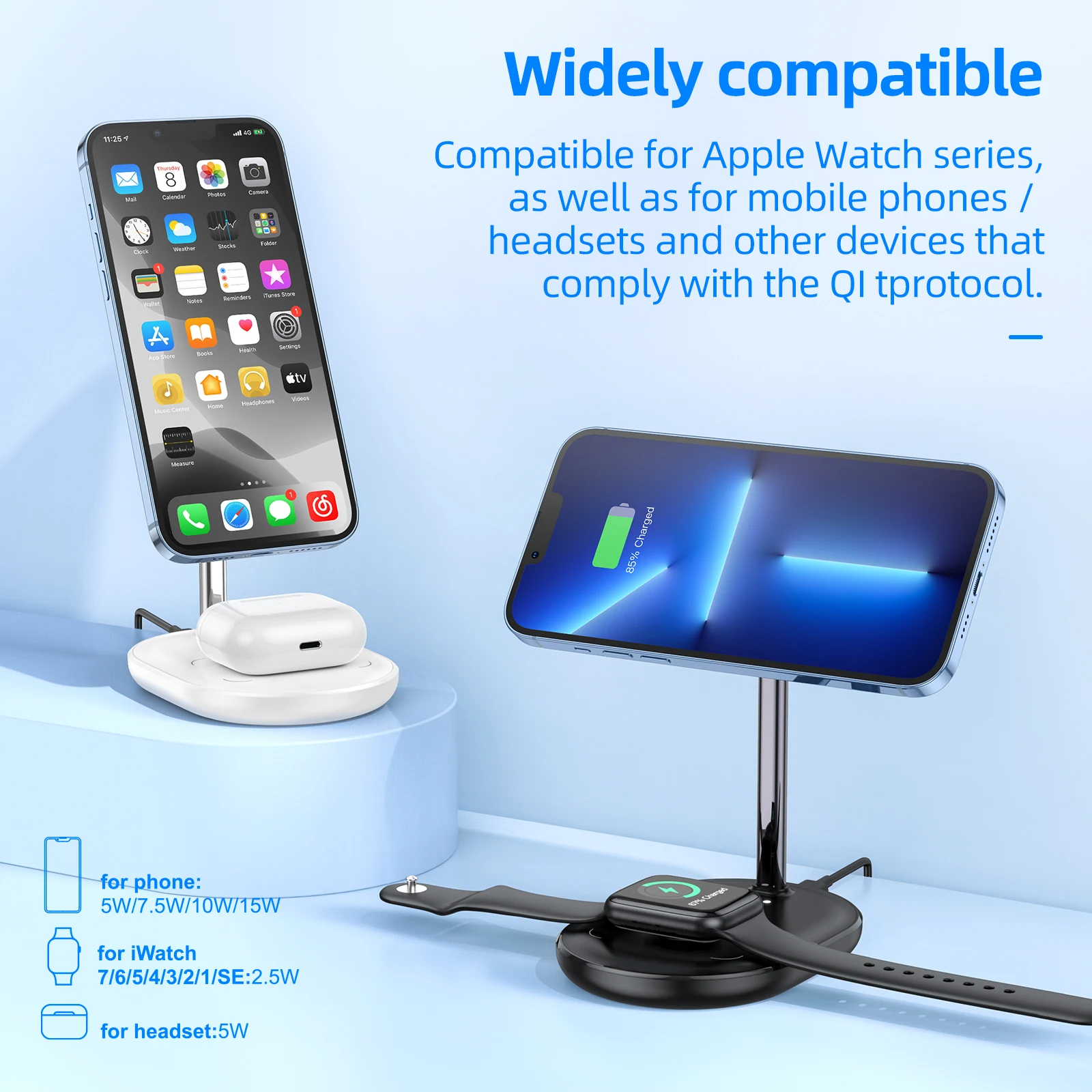 HOCO 3 in 1 Magnetic Wireless Charging Phone Holder For iPhone 14 13 Pro Max Wireless Charge Dock Station For Airpods Watch 1-7 view 4