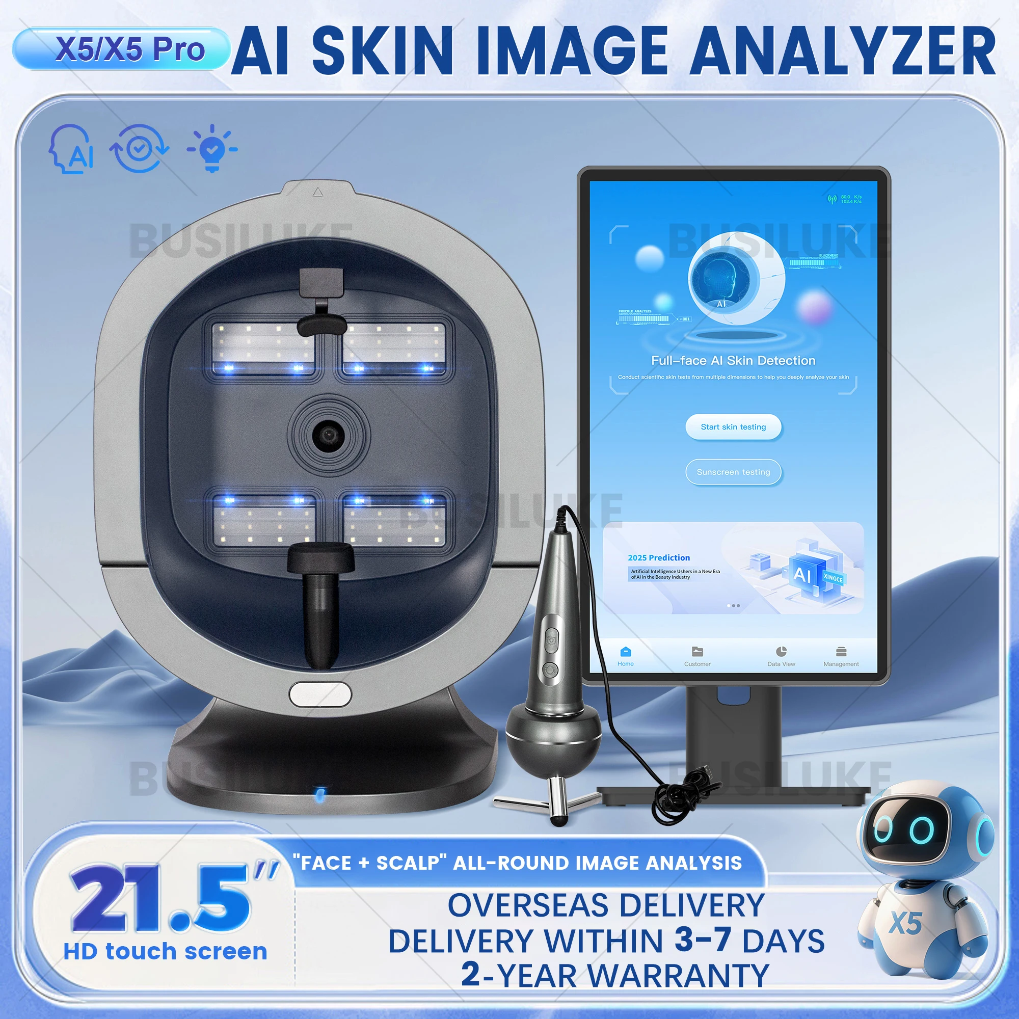 Upgraded X5 3D Ai Skin Image Analyzer High Definition Pixels Whole Facial Scanning Multi Spectrum Moisture Scalp Detection