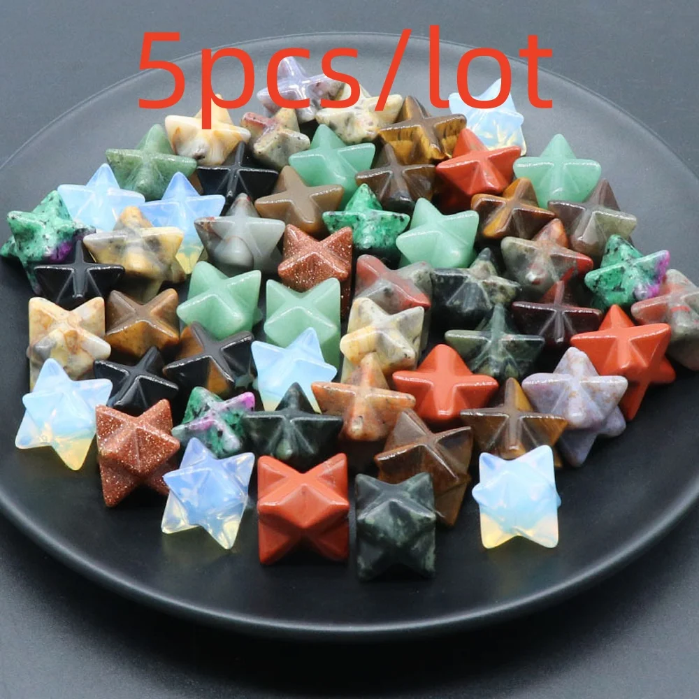 

5pc Merkaba Healing Crystal Home Decoration Gemstone Natural Stone Carved Hexagram Healing Energy Jewelry Crafts Room Ornament
