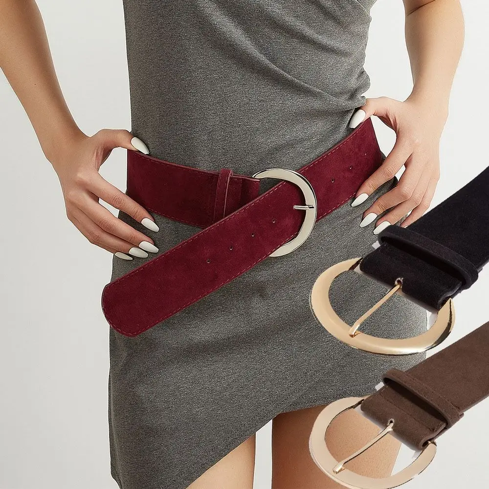 

Maillard Styles Suede Leather Wide Belt Luxury Design Trendy Business Waist Strap Casual Versatile Pin Buckle Waistband Gifts