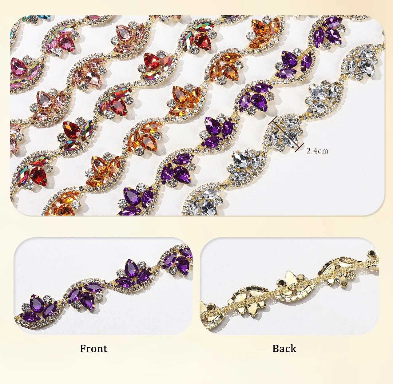 10 Yards Strasskette DIY Bastelzubehör Kleidung Accessoire Schuhe Tasche Hut Strassband Kristalldiamant Partygeschenke Dekoration – Detail 4