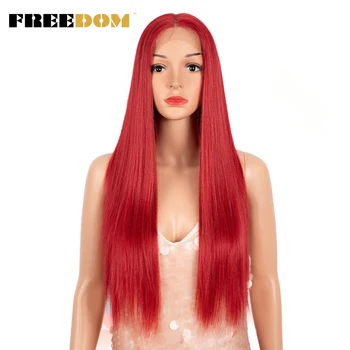 FREEDOM Synthetic Lace Wig 28 Inch Long Straight Hair Wigs Soft Red Orange Blonde Lace Front Wigs For Black Women Cosplay Wigs