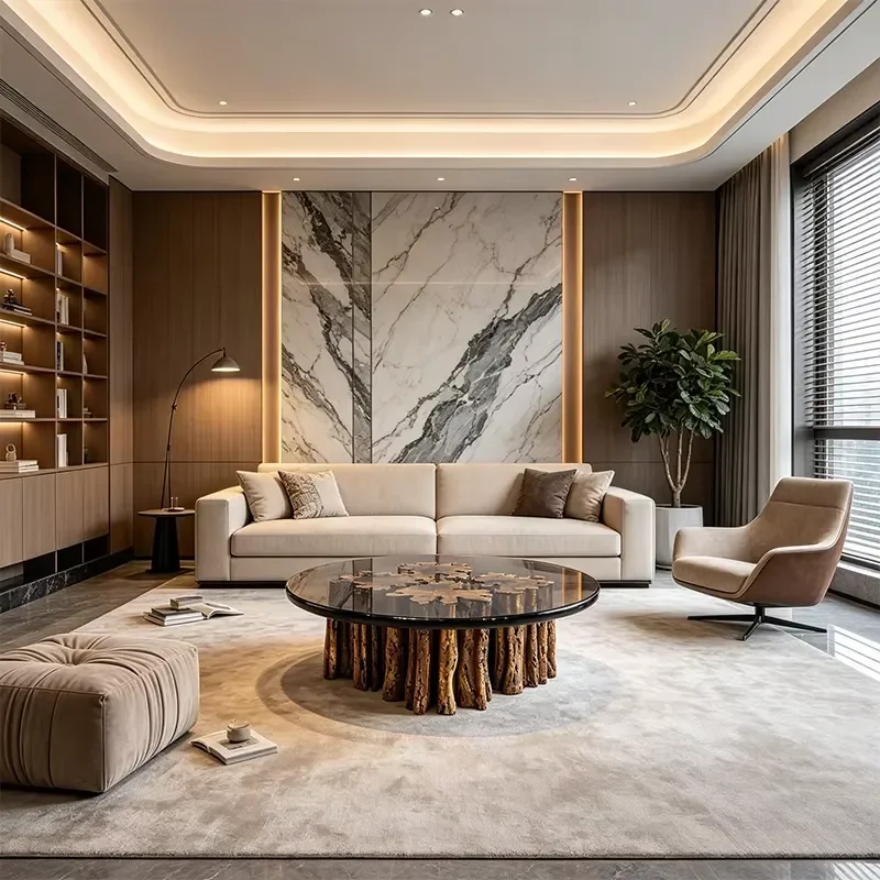 Modern Smoked Glass Resin Cluster Stump Base Coffee Table Durable Eco Friendly Commercial Living Room Furniture