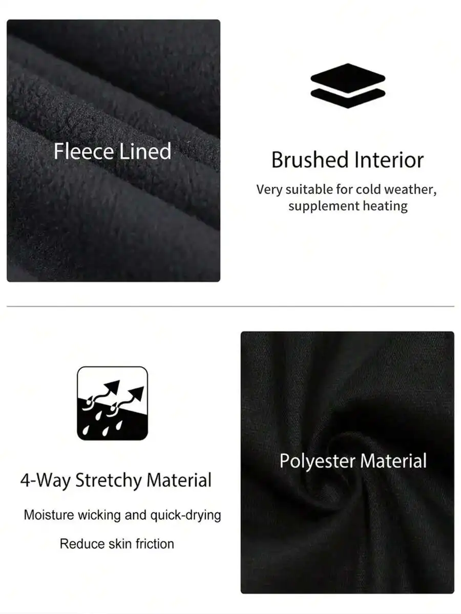 Conjunto de ropa interior térmica con forro polar para mujer, capa base cálida, camiseta de manga larga y leggings, color negro