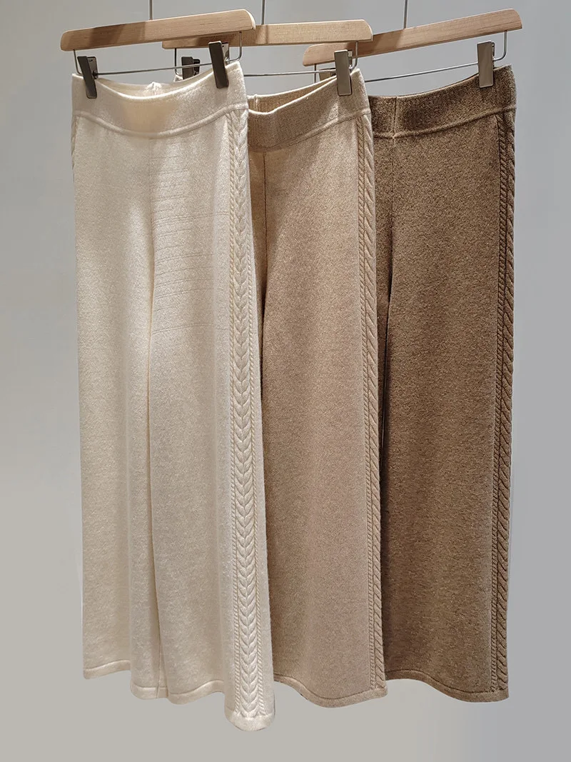 Pure cashmere knitted wide leg pants