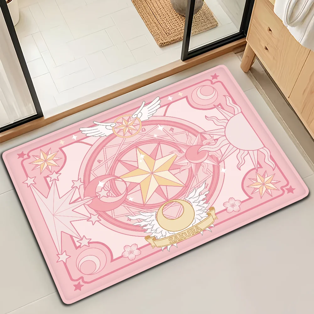 Pink Magic Small Anime Cartoon Door Mat Bath Microfiber Decorative Versatile Flannel Floor Mat Quick Dry Absorbent Non-slip Sole