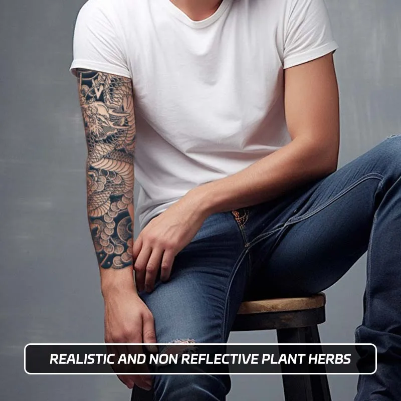Dragon Full Arm Waterproof Temporary Tattoo Sticker, Long-lasting for 1-2 Weeks, Realistic Semi-Permanent Fake Tattoo