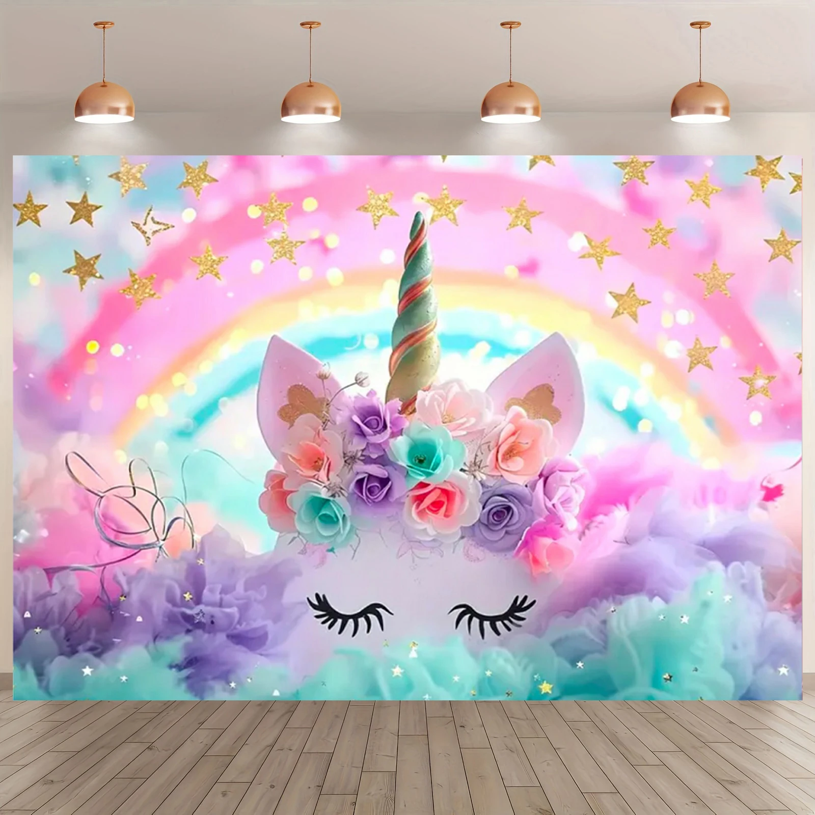 Rosa 3D Einhorn Hintergrund Mädchen Geburtstag Party Kuchen Tischdekoration Lieferungen Banner Baby Taufe Geschenk Fotografie Requisiten – Detail 9