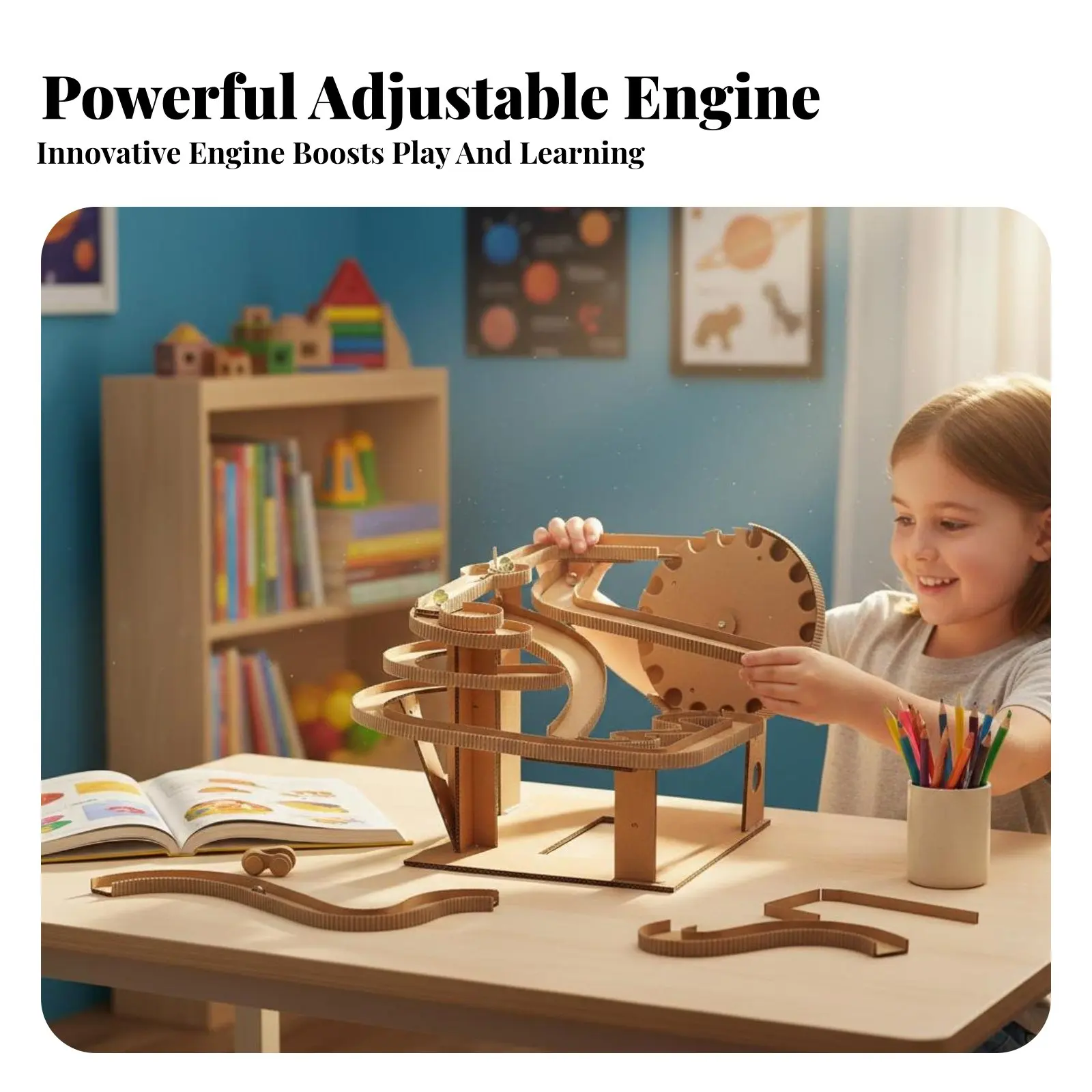 Electric Marble Course DIY Assembly Engineized Cardboard Track Hands-on Learning Battery-Powered for Science Fair, Classroom