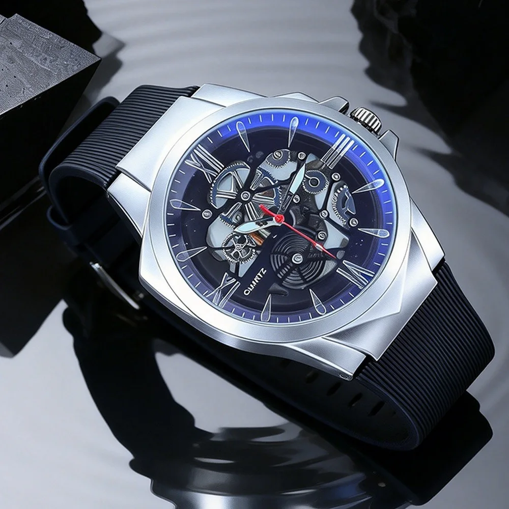 New Fashion Luxury  Man Hollow High Quality Silicone Watch Men Business Quartz Watches For Gifts Students Sports Wrist Watches