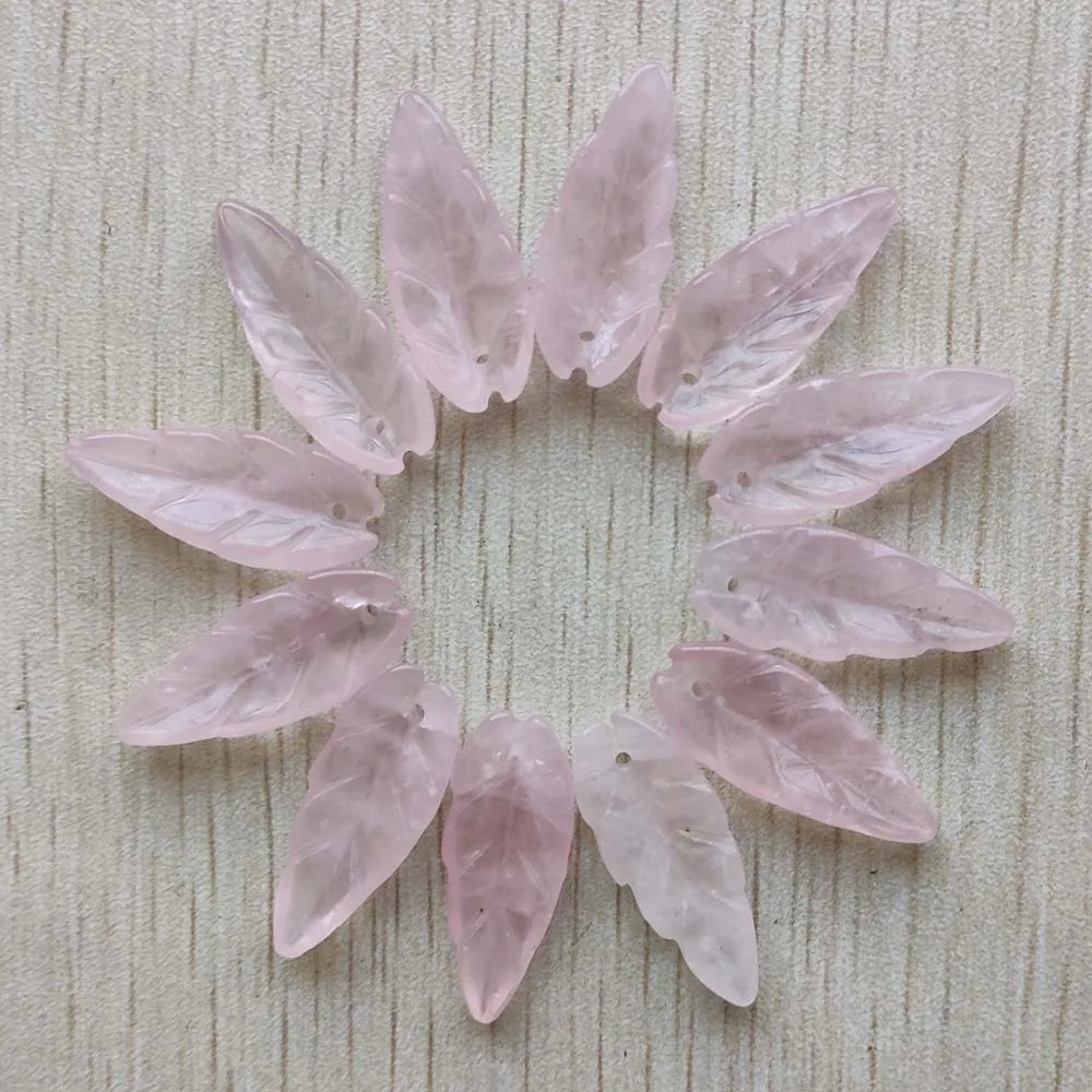 

New good quality natural roses quatz carved Leaf charms pendants for jewelry Accessories making 12pcs Wholesale free shipping