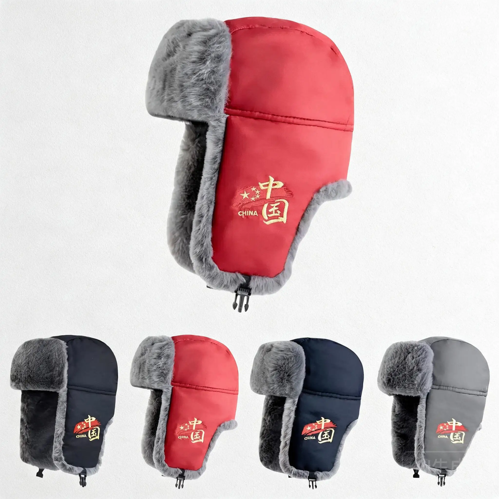 Men Winter Thick Fleece Lined Chinese Style Embroidered Trapper Hat Windproof Warm Earflap Cap For Cycling Outdoor Cold Weather