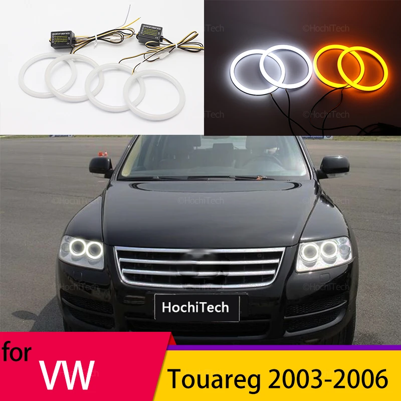 

White Yellow Halo Ring Angel Eyes Turn Signal Switchback Cotton LED Tuning Headlight Rings for Volkswagen VW Touareg 2003-2006