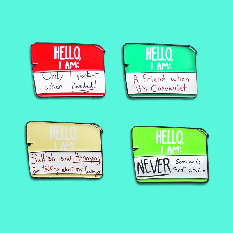 

Funny HELLO I AM, Brooch Message Label Memo Memory Card Dialogue Brooches Enamel Pins For women Kids Backpack Lapel Badge Gifts