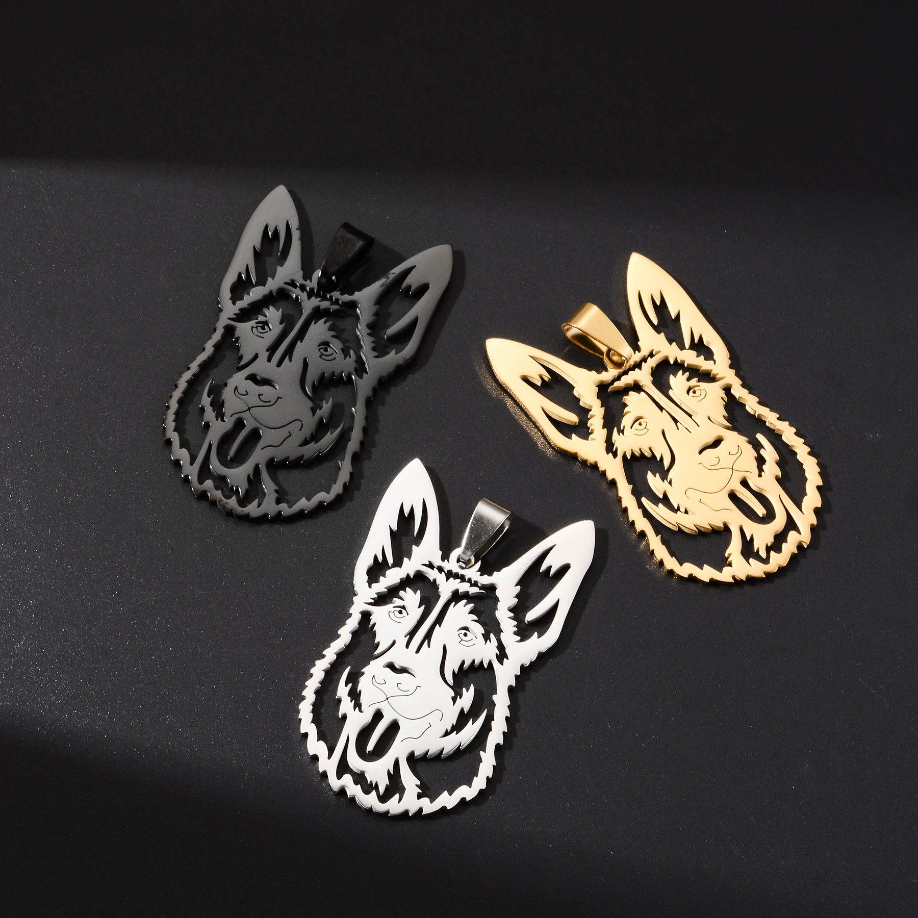 1pc Stainless Steel German Shepherd Dog Pendant Necklace for Men Hiphop Punk Animal Charms DIY Accessories