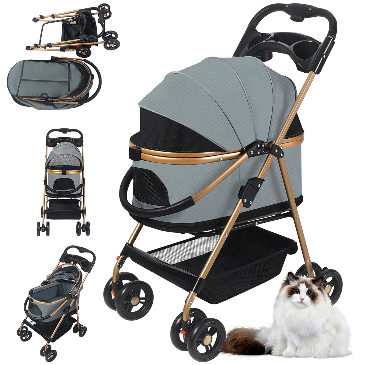 

Pet Cat and Dog Stroller Dog Carriage Cat Teddy Baby Stroller Out Small Pet Stroller Dog Lightweight Foldable