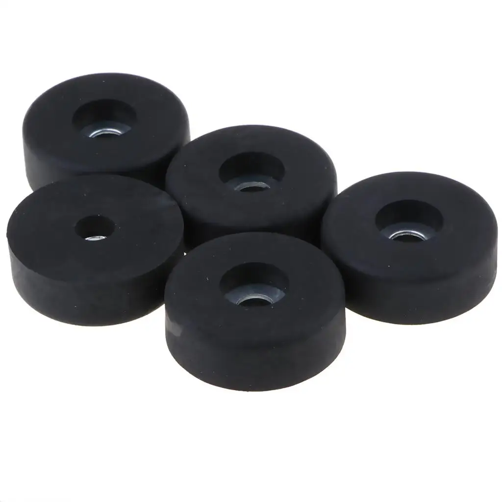 5 Pack 30x10mm Black Rubber Cabinet Isolation Feet Pad / Grill Standoff for