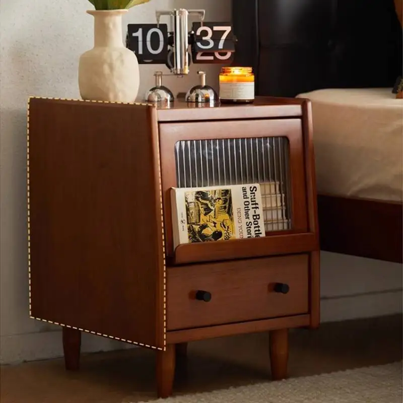 xx-Drawers Nordic Nightstands Rustic Safe Bedroom Nordic Mid Century Bedside Table Nordic Vintage Mesitas De Noche Night Stand^