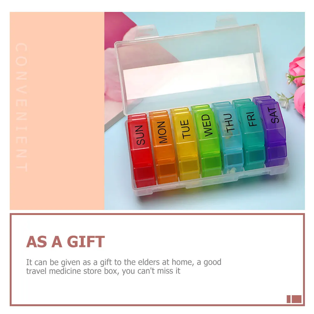 1 set 1 Set Portable Box 28 Compartments Pills Storage Container Weekly Pill Organizer Light Travel Medicine Case Plastic Pill