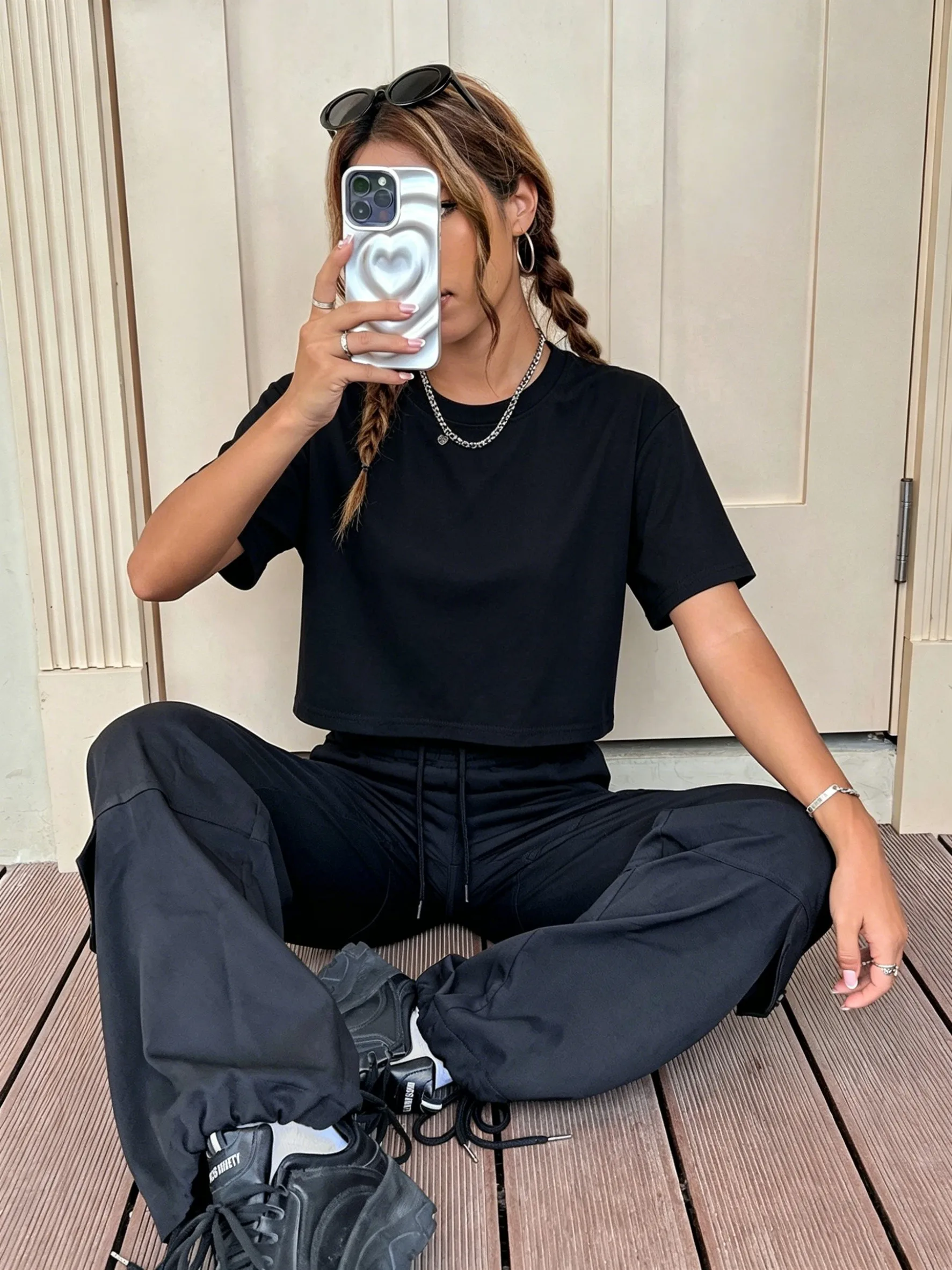 Lässiges Street-Cool T-Shirt für Damen mit Rundhalsausschnitt, Atmungsaktive T-Shirts, Modische Lose Crop-Tops, Sommer Baumwolle Damen Basics Kurzarm
