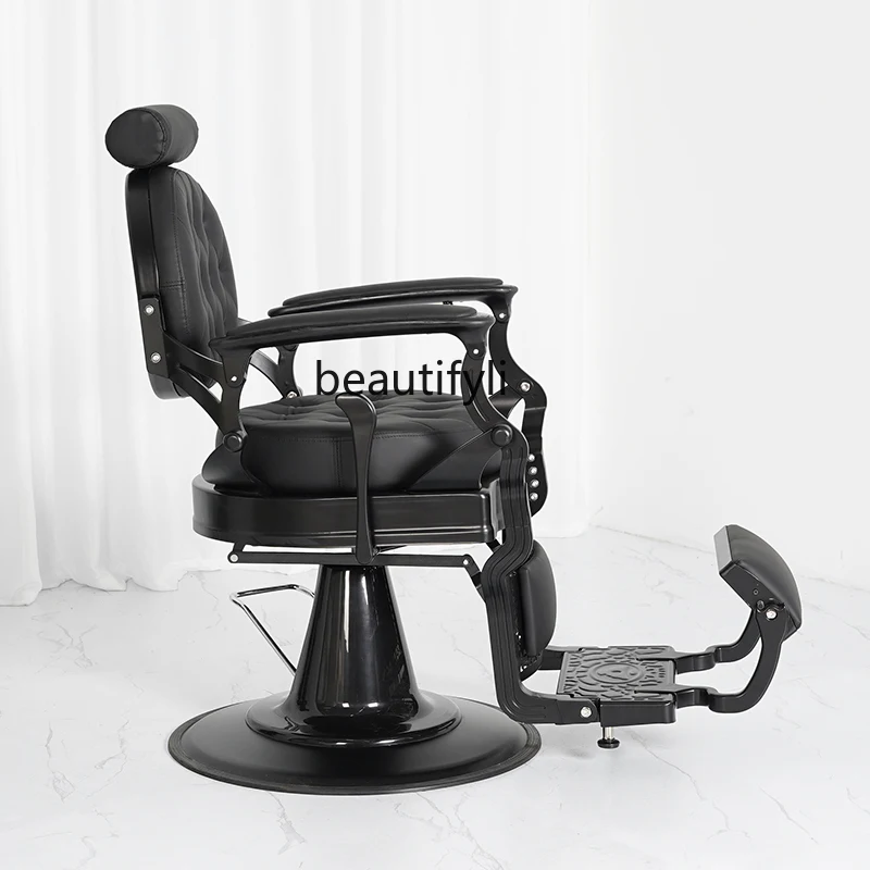 For Hair Salon Vintage Men's Oil Head Restaurant Barber Chair Hair Salon Reverse Shaving Trimming Hair Cutting Chair