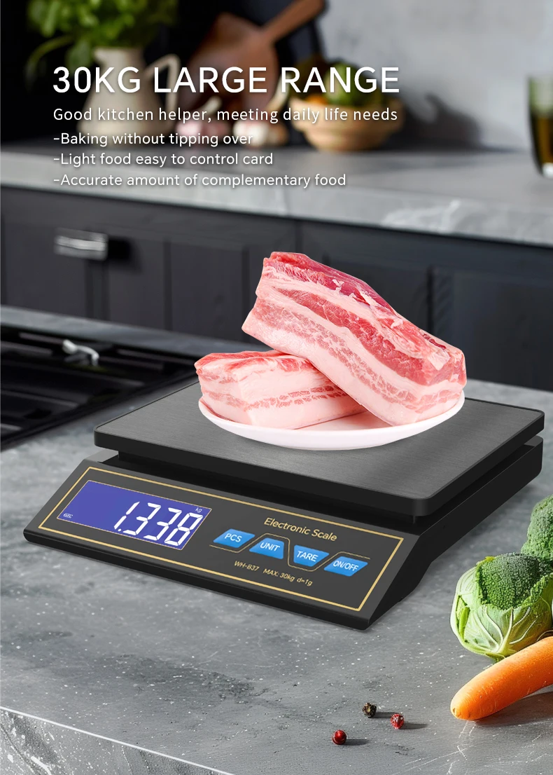 WH-B37C Präzisions-LCD-Digitalwaage 30kg/1g Wiederaufladbare Elektronische Haushaltswaage für Backen und Gesundes Kochen – Detail 3