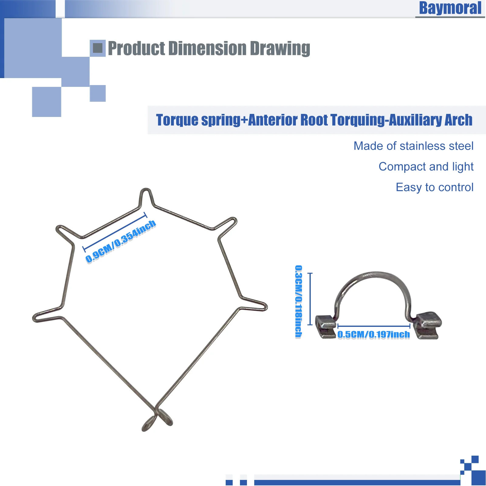 Orthodontic Five Curved Anterior Torque Spring Large Upper Teeth 9mm Dental Five Bend Auxiliary Arch for Ortho Treatment