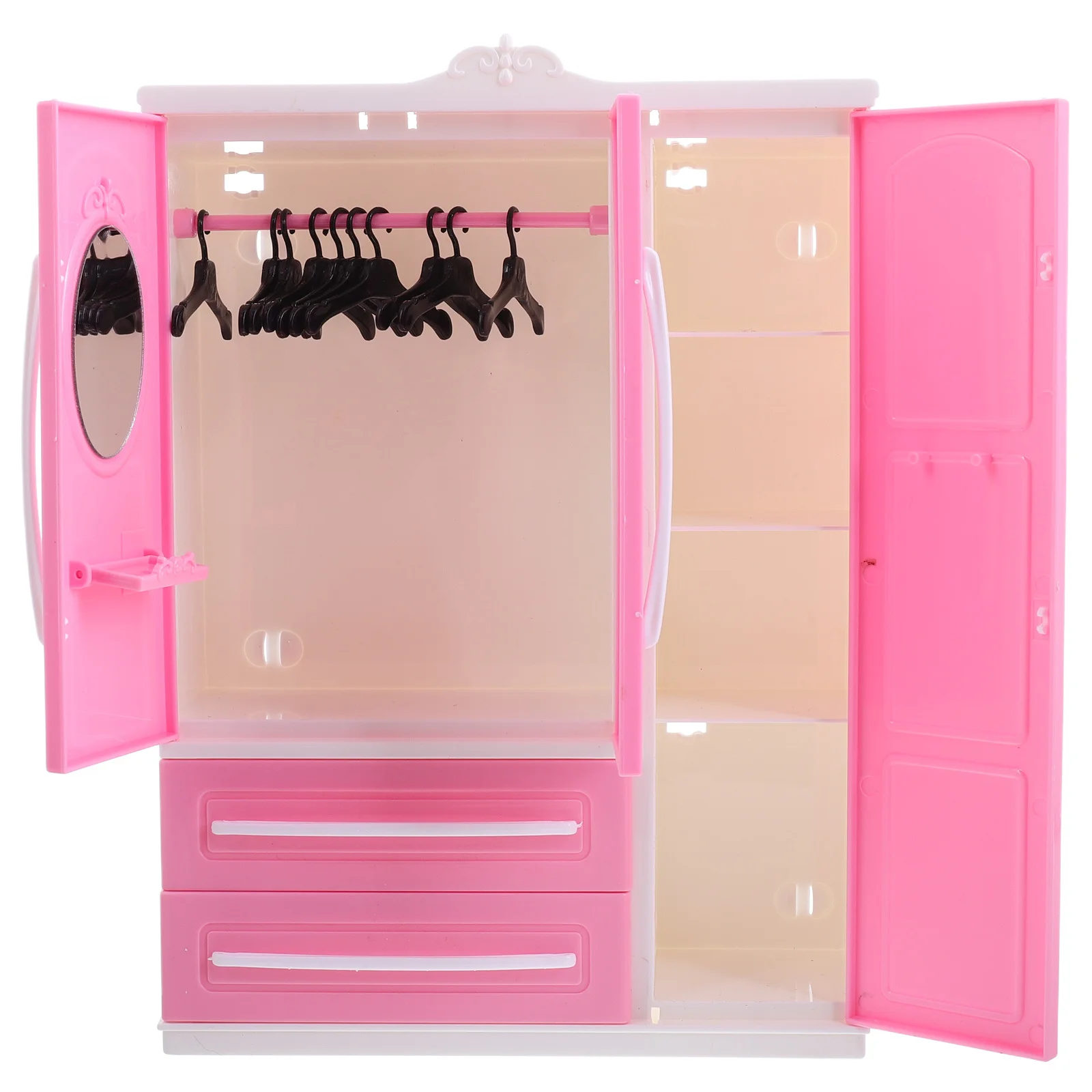 옷걸이와 선반이 있는 인형의 집용 미니어처 옷장 대용량 의류 보관함 어린이 놀이방 장식