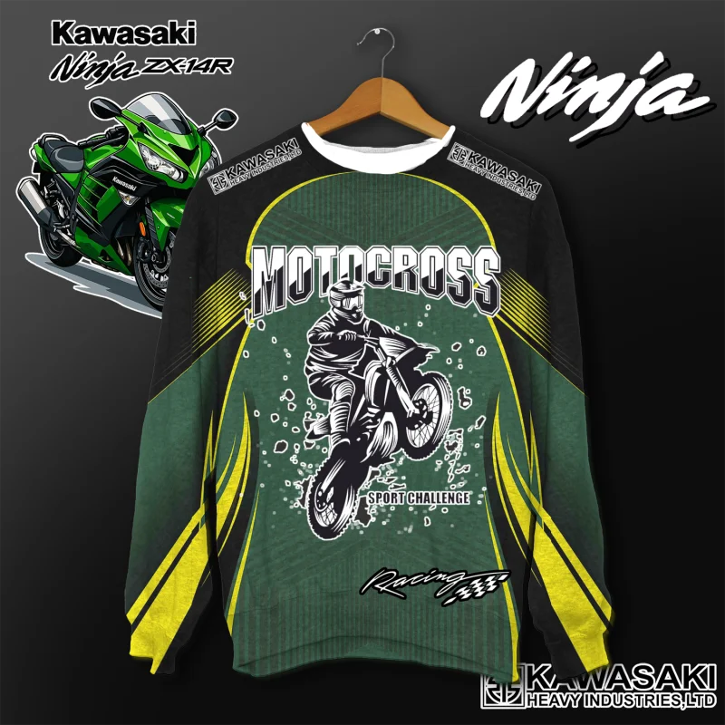 كاواساكي دراجة نارية سباق فريق الرجال تي شيرت طويل الأكمام ربيع الخريف بلايز الشارع الكتابة على الجدران الملابس العصرية نمط ريت #3