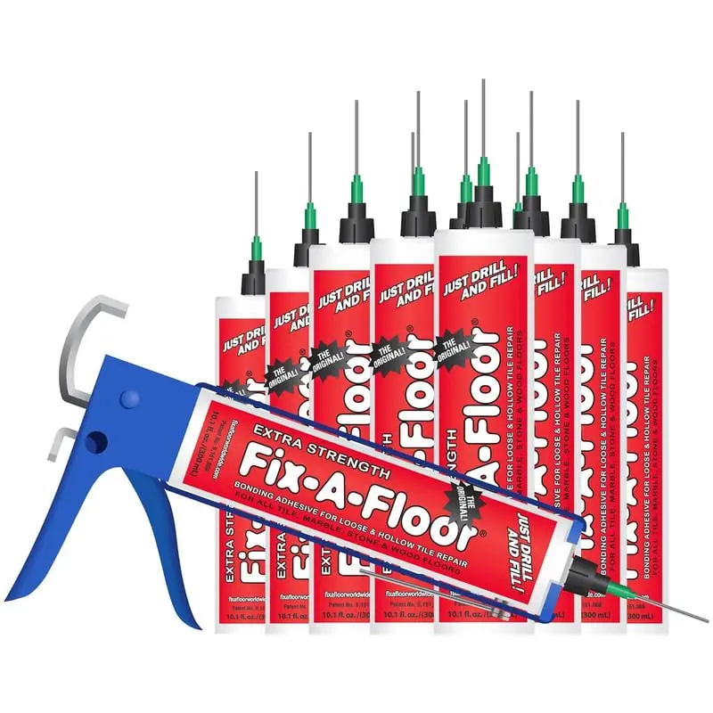 The Original Fix-A-Floor Loose Tile Repair Adhesive with Micro Syringe Injector & Gun-Tile, Porcelain, Ceramic, Marble, Stone