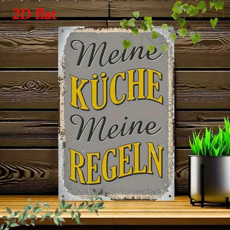 Metal Kitchen Rule Sign - Vintage Style Wall Decor with 