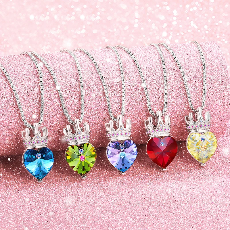 Mini Heart Necklaces For Women Girls Korean Fashion Pendant Original Crystals From Austria Silver Color Chain Cute Kids Jewelry