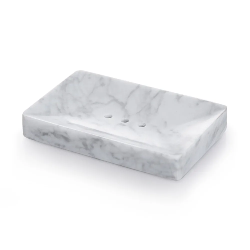 Smooth Shiny Real Natural Marble Soap Dish Box/Makeup Sponge Holder with Draining Hole Yellow Travertine Stone