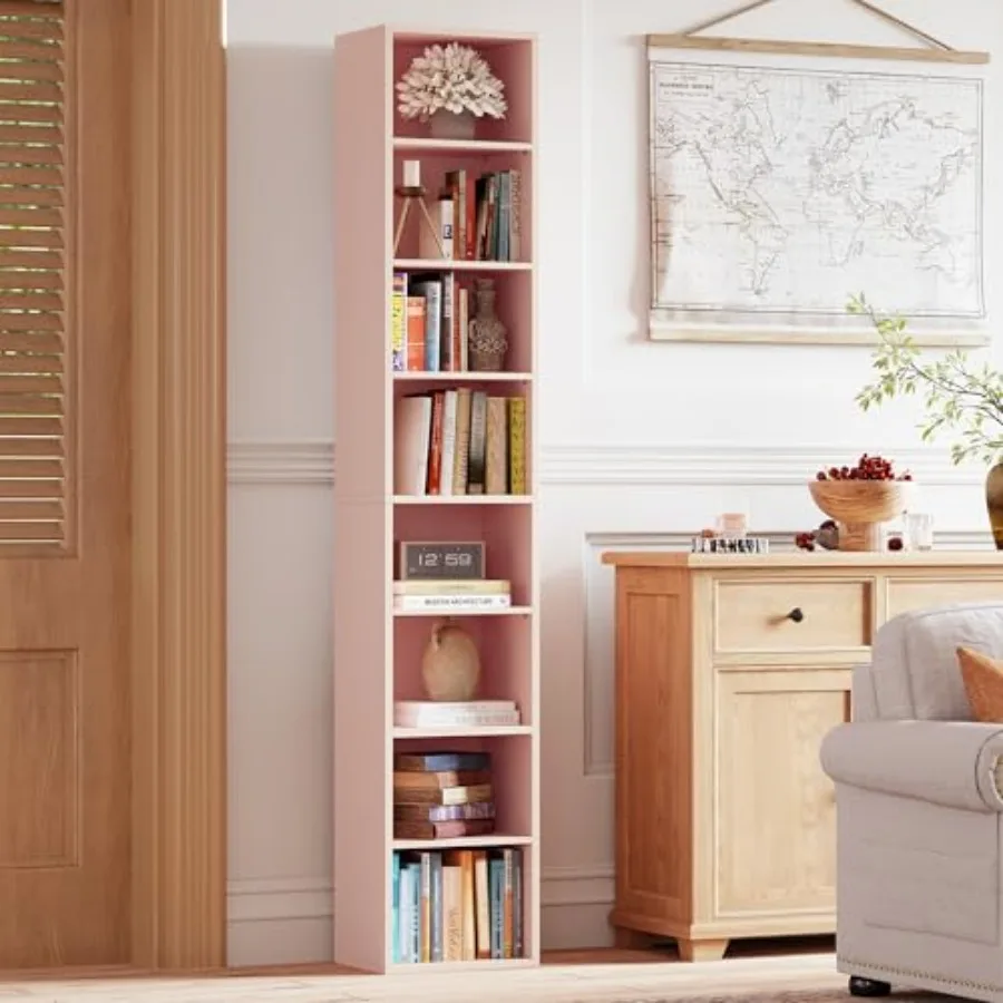 

Tall Narrow Bookshelf 8 Tiers Compact Corner Bookcase Floor Standing Display Storage Shelves 71 in Tall Easy to Match for Livin